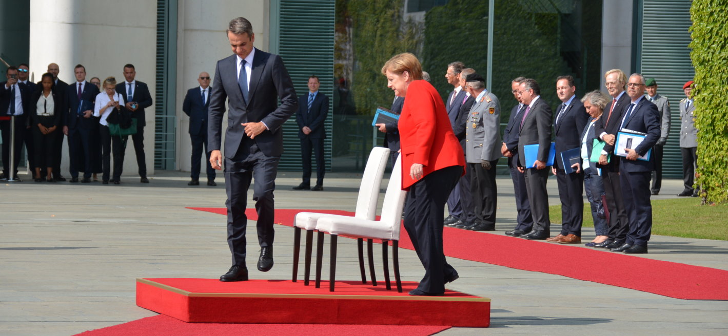 Griechenlands Ministerpräsident Kyriakos Mitsotakis zum Antrittsbesuch von Angela Merkel empfangen